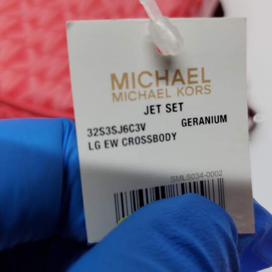 Michael Kors Jet Set Geranium Crossbody Leather PVC Signature MK Bag image number 5