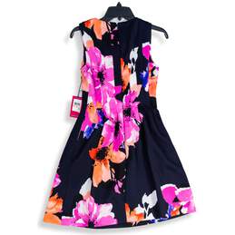 NWT Vince Camuto Womens Navy Blue Floral Sleeveless Pleated Fit & Flare Dress 2 alternative image