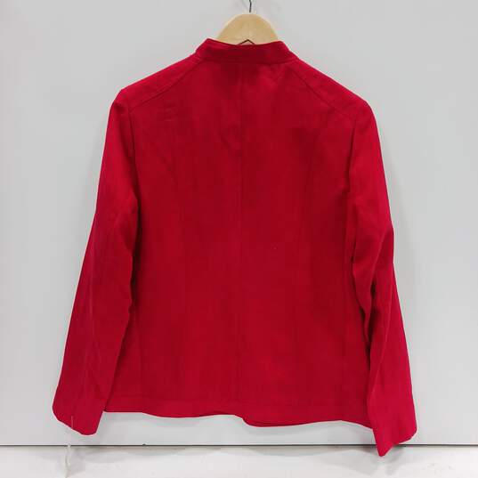 STUDIO WORKS WOMEN'S JACK OF HEARTS RED SUEDE LOOKING POLYESTER ZIP UP JACKET SIZE 12 NWT image number 2