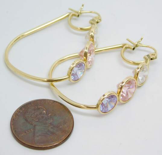Romantic 14K Yellow Gold Clear Pink & Purple CZ Hoop Earrings 5.1g image number 6