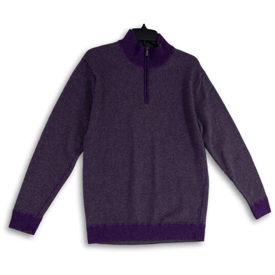 Womens Purple 1/4 Zip Long Sleeve Mock Neck Pullover Sweater Size XL image number 1