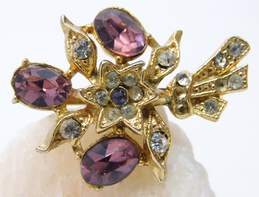 Vintage Gold Tone Green Purple & Clear Icy Rhinestone Brooches 25.8g alternative image