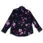 Chico's Womens Black Purple Floral Spread Collar Long Sleeve Button-Up Size 8/10 image number 1