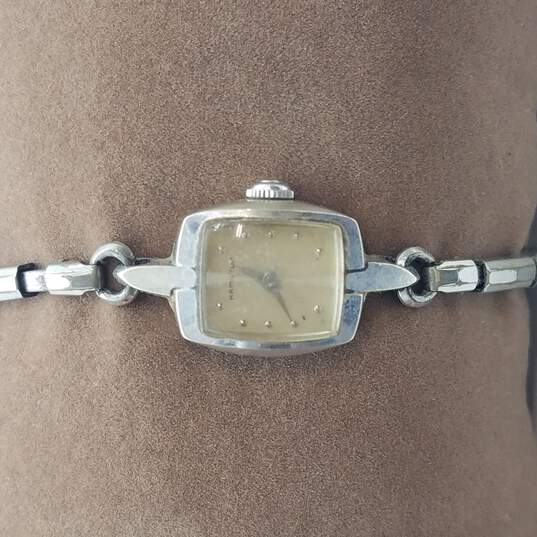 Hamilton 14k White Gold 22 Jewels Vintage Art Deco Automatic Manual Wind Watch image number 2