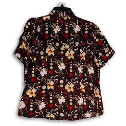 Womens Multicolor Floral Short Sleeve Button Front Blouse Top Size XL alternative image