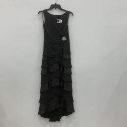 Womens Black Silk Tiered Crystal Pin Detail Back Zip Maxi Dress Size 2P