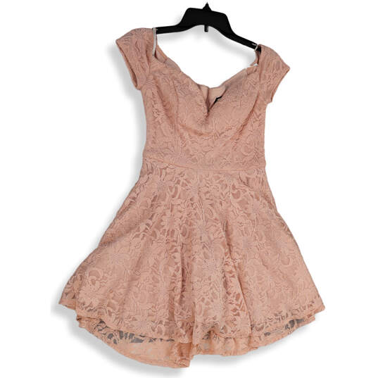 Womens Pink Floral Lace Cap Sleeve Back Zip Short Fit & Flare Dress Size 9 image number 1