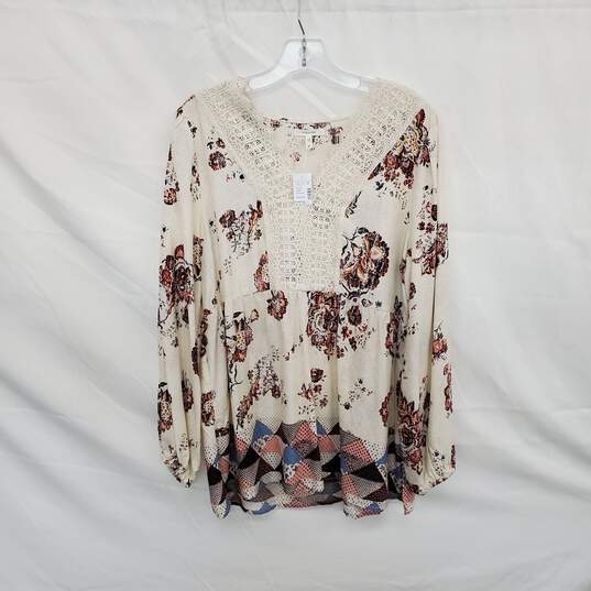 Maurices Beige Floral Patterned Long Sleeve Top WM Size M NWT image number 1