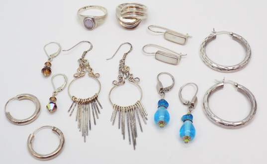 Artisan 925 Sterling Silver Variety Hoop & Drop Earrings & Amethyst & Scrolled Rings 28.6g image number 1