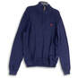 Mens Blue Regular Fit Knitted 1/4 Zip Mock Neck Long Sleeve Pullover Sweater image number 1