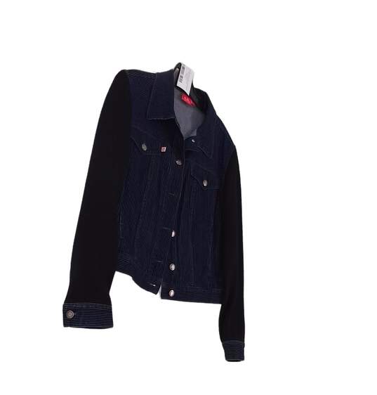 Womens Blue Long Sleeve Collared Denim Jean Jacket Size Medium image number 3