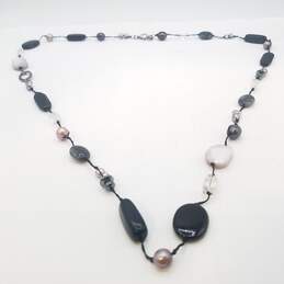 Silrada Sterling Silver Black Hematite Pearl Chalcedony 35 In Necklace 48.0g