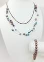 Artisan 925 Dark Pearls Multi Strand & Foxtail Chain Necklaces & Beaded Bracelet image number 1