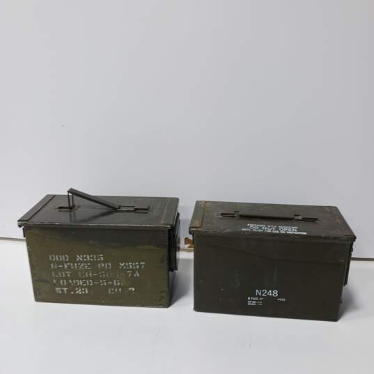 Bundle of 2 Vintage Military Ammo Canisters image number 1