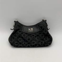 Womens Black Signature Print Soft Inner Zipper Pocket Hobo Bag Purse