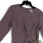 NWT Womens Purple Long Sleeve Tie Waist Back Zip Sheath Dress Size 12 image number 3