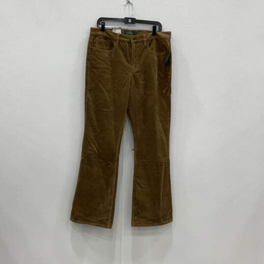 NWT Womens Brown Flat Front Classic Bootcut Leg Corduroy Chino Pants Sz 14 image number 1