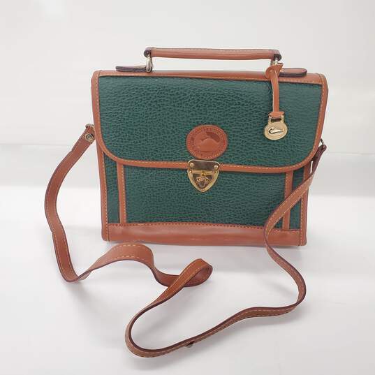 Vintage Dooney & Bourke Green Pebble Leather Brown Trim Crossbody Bag image number 1