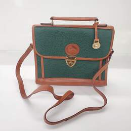 Vintage Dooney & Bourke Green Pebble Leather Brown Trim Crossbody Bag