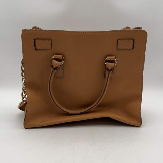 Michael Kors Womens Hamilton Brown Leather Bag Charm Satchel Bag Purse image number 3