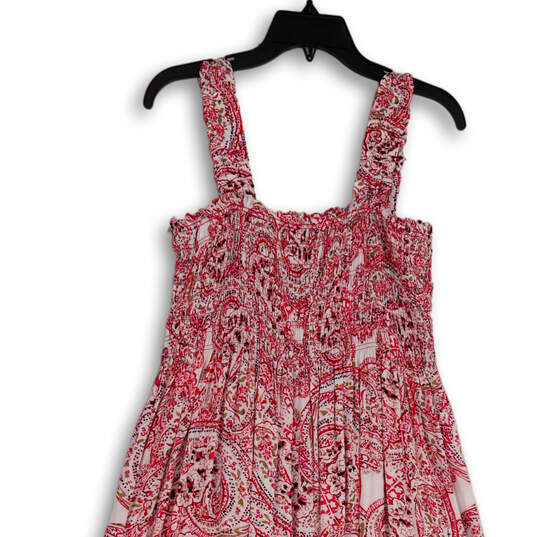 Womens Pink White Paisley Square Neck Sleeveless Midi Fit and Flare Dress 4 image number 4