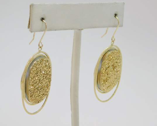 14K Gold Golden Druzy Textured Oval Drop Earrings 7.8g image number 3