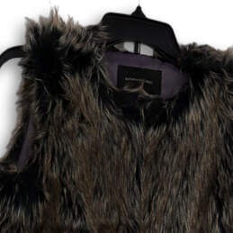Womens Brown Faux Fur Sleeveless Crew Neck Open Front Winter Vest Size XS alternative image