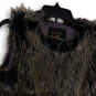 Womens Brown Faux Fur Sleeveless Crew Neck Open Front Winter Vest Size XS image number 2