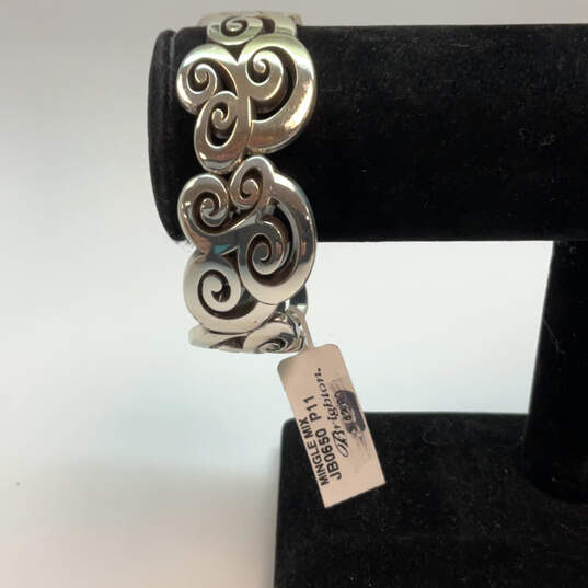 Designer Brighton Silver-Tone Open Work Scroll Hinged Bangle Bracelet image number 1