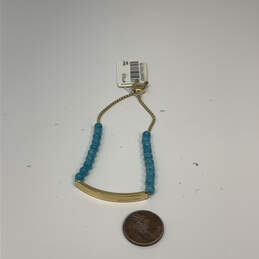 NWT Designer Michael Kors Gold-Tone Chain Curved Bar Blue Beaded Bracelet
