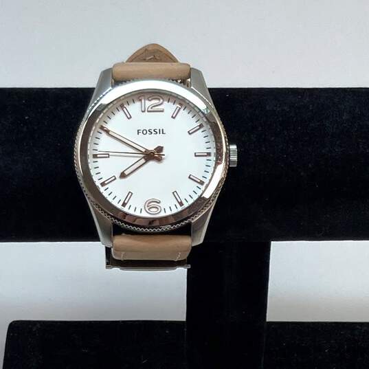 Designer Fossil PR-5465 Brown Leather Strap Round Analog Dial Quartz Wristwatch image number 1