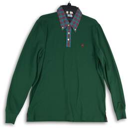 Brooks Brothers Mens Multicolor Tartan Trim Long Sleeve Polo Shirt Size L