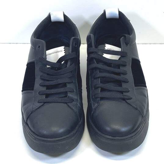 Giorgio Armani Emporio Black Leather Low Sneakers Men's Size 11 M image number 2