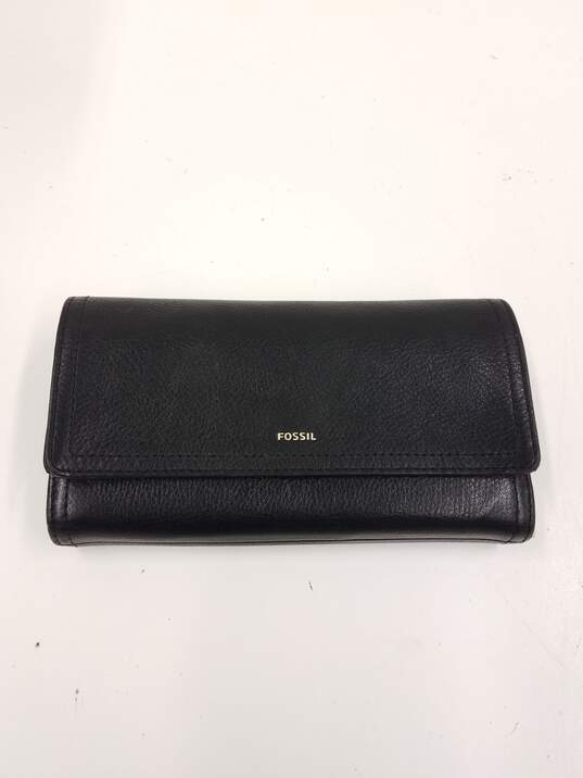 Fossil Black Trifold Snap Wallet image number 1