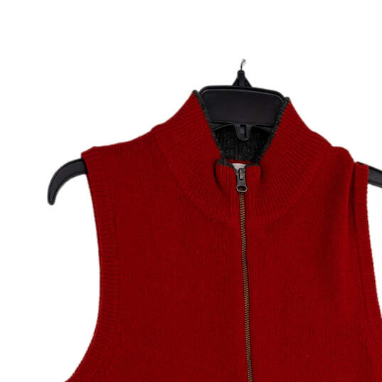 Womens Red Gray Knitted Mock Neck Sleeveless Full-Zip Vest Size S/P image number 3