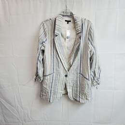 Drew Blue & Ivory Striped Linen Cotton Blend Blazer Jacket WM L NWT
