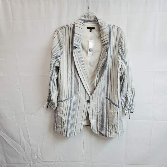 Drew Blue & Ivory Striped Linen Cotton Blend Blazer Jacket WM L NWT image number 1
