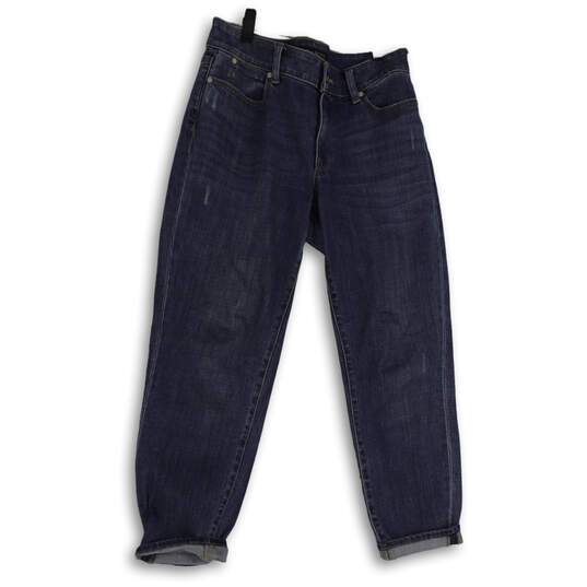 Womens Blue Medium Wash Denim Distressed Cuffed Skinny Leg Jeans Size 6P image number 1