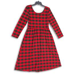 Womens Red Black Plaid Round Neck Long Sleeve Fit & Flare Dress Size Medium alternative image