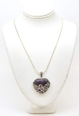 (G) Artisan 925 X & O Marcasite Bracelet & Heart Pendant Necklace 29.3g alternative image