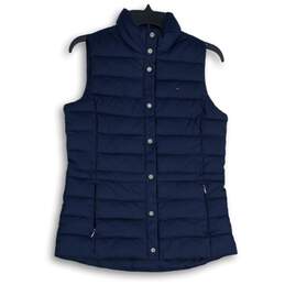 Tommy Hilfiger Womens Navy Blue Sleeveless Mock Neck Full-Zip Puffer Vest Sz SP