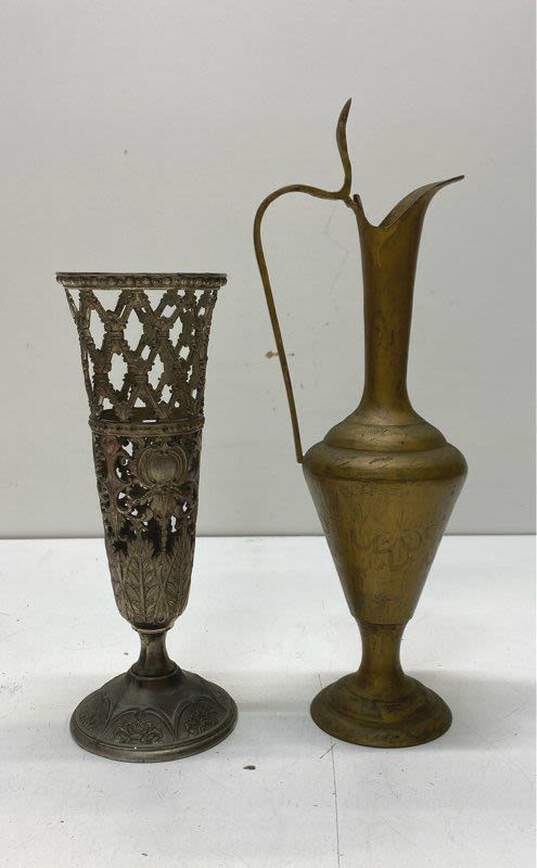 Vintage Art Nouveau Silver Plated Vase /Brass Decanter Lot of 2 Metalware image number 3