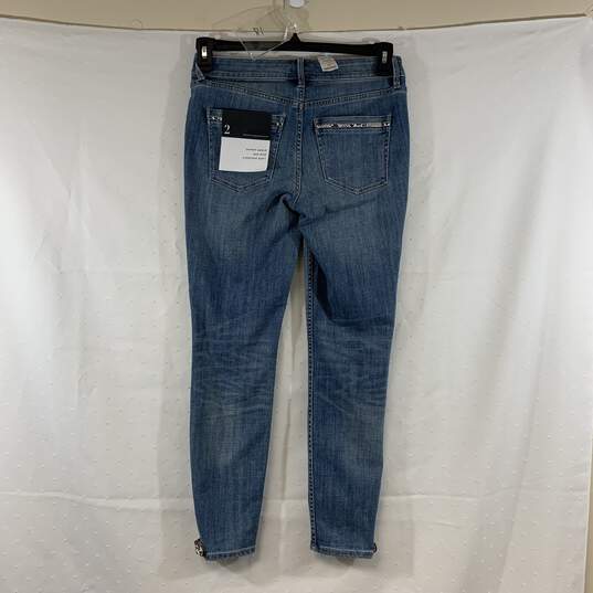 Women's Medium Wash Snake-Skin Accents Mid-Rise Skinny Ankle Jeans, Sz. 2R image number 2