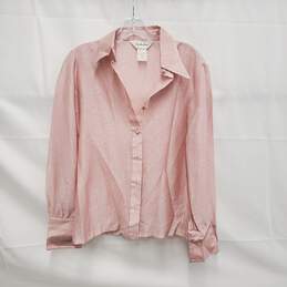 VTG Lady Manhattan WM's Acetate Pink Metallic Pearl Button Blouse Top Size 12