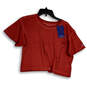 NWT Womens Red Crew Neck Short Sleeve Pullover Cropped T-Shirt Size M image number 1