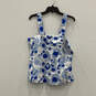 NWT Womens Blue White Printed Sleeveless Back Zip Crop Top Size Small image number 1