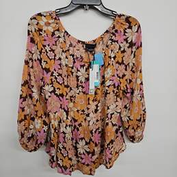 Floral Print Cinched Sleeves Blouse