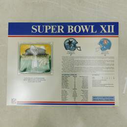 Super Bowl XII Cowboys & Broncos Iron On Patch Willabee & Ward On Stat Card