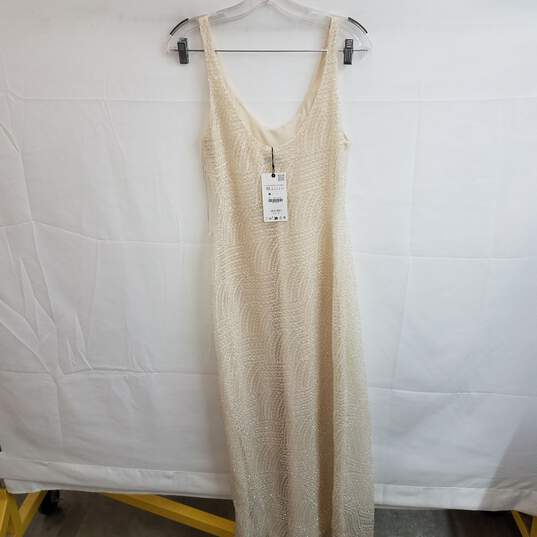 Zara ivory beaded sleeveless sheath maxi dress XS nwt image number 2