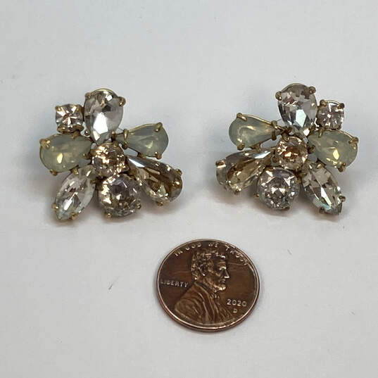 Designer J.Crew Black Glossy Rhinestone Butterfly Back Cluster Earrings image number 3